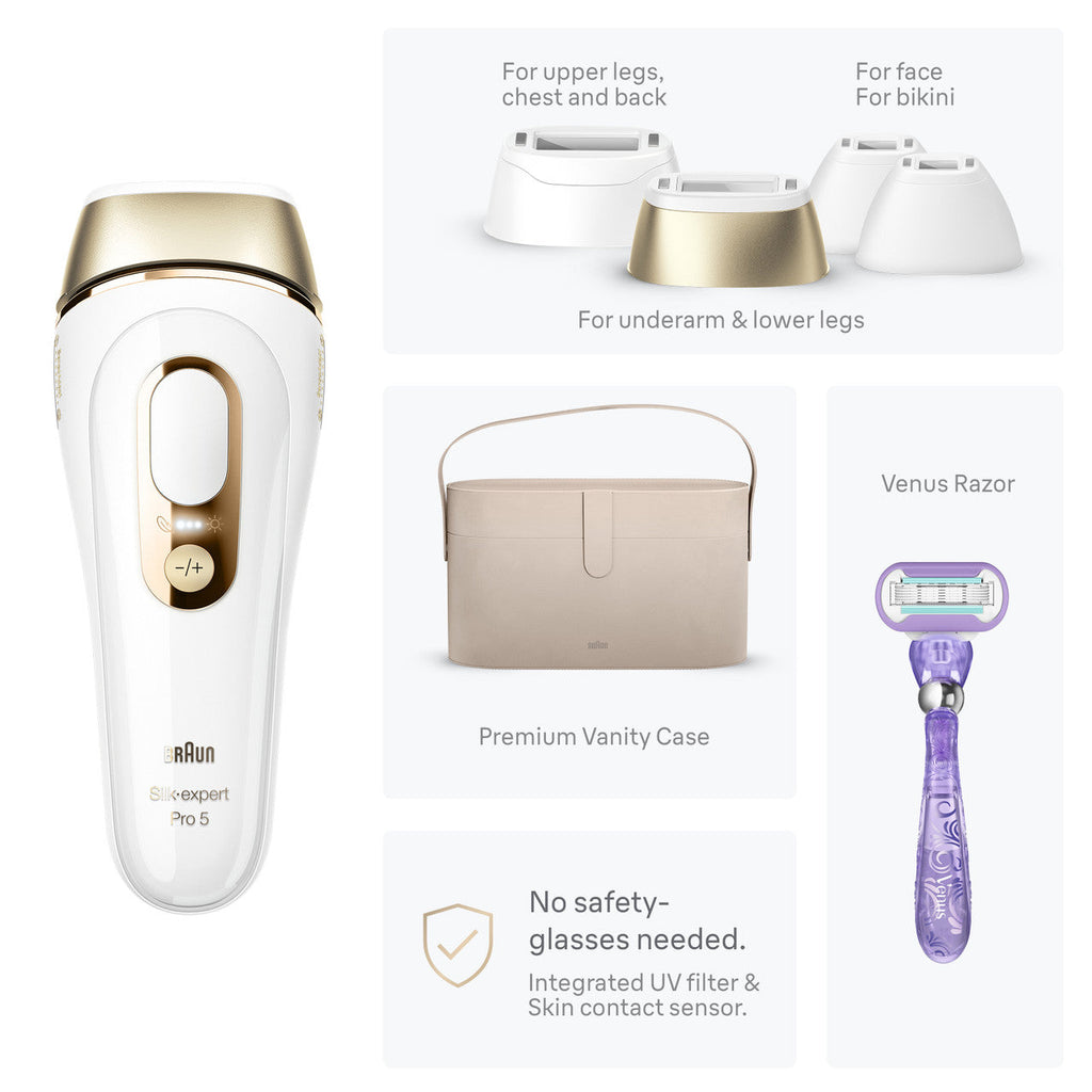 Braun Silk·expert Pro 5 IPL: Alternative to Laser Hair Removal with 4 Caps and Vanity Case PL5347