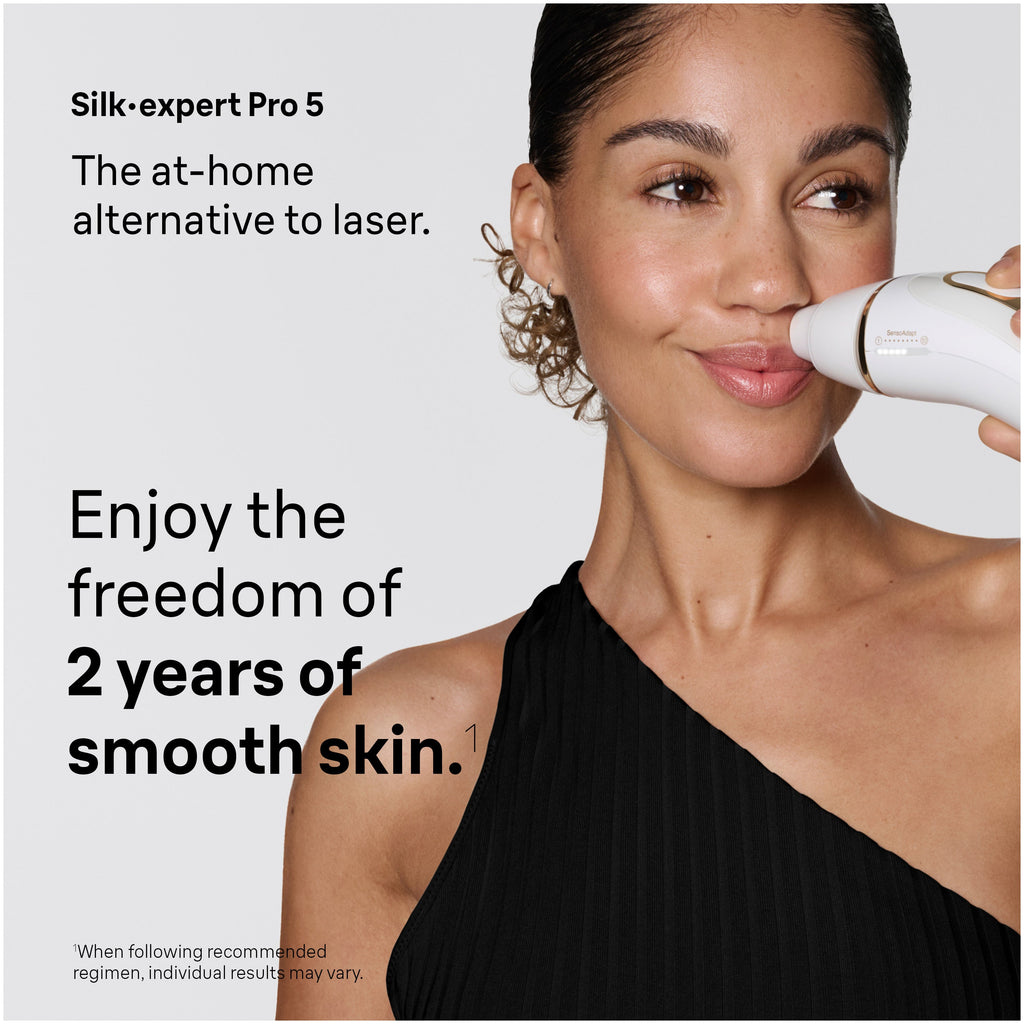 Braun Smart IPL Silk·Expert Pro 5: At Home Alternative to Laser Hair Removal with 4 Caps Facial Hair Trimmer and Vanity Case IPL5442