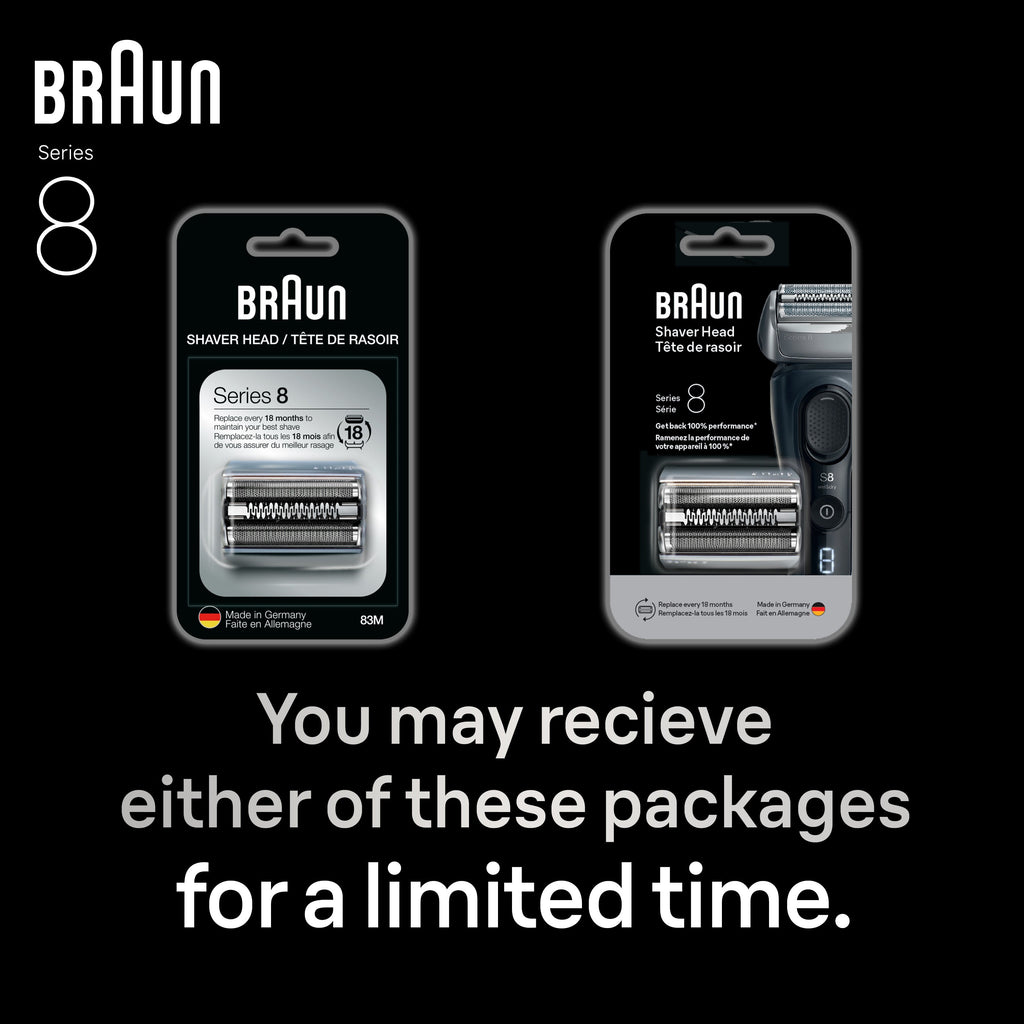 Braun Electric Shaver Head Replacement Part 83m Silver Compatible with Series 8 Electric Razors for Men