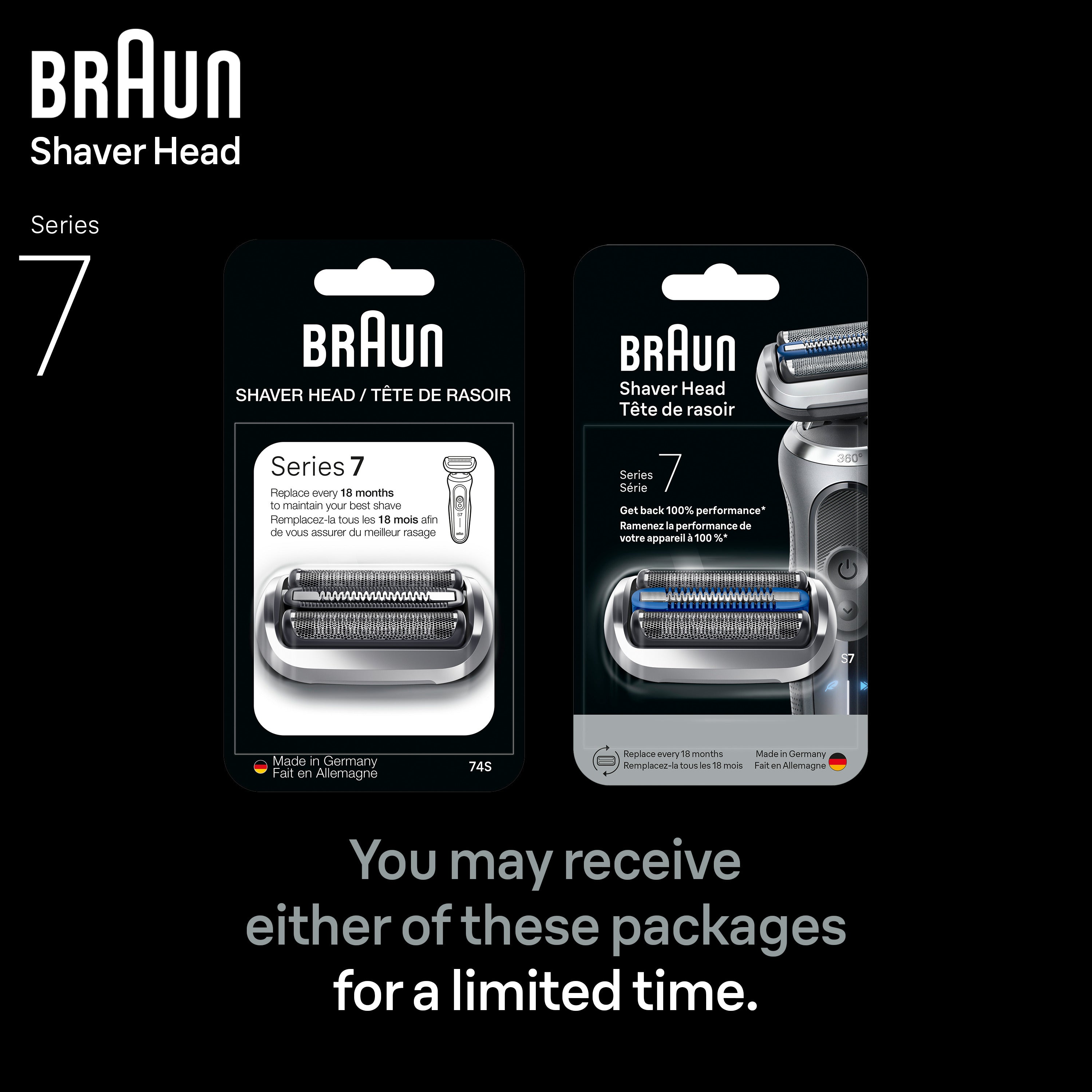Braun Electric Shaver Head Replacement Part 74s Silver Compatible with Series 7 Electric Razors for Men