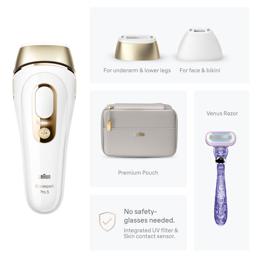 Braun Silk·expert Pro 5 IPL: Alternative to Laser Hair Removal with 2 Caps and Leather Pouch PL5157